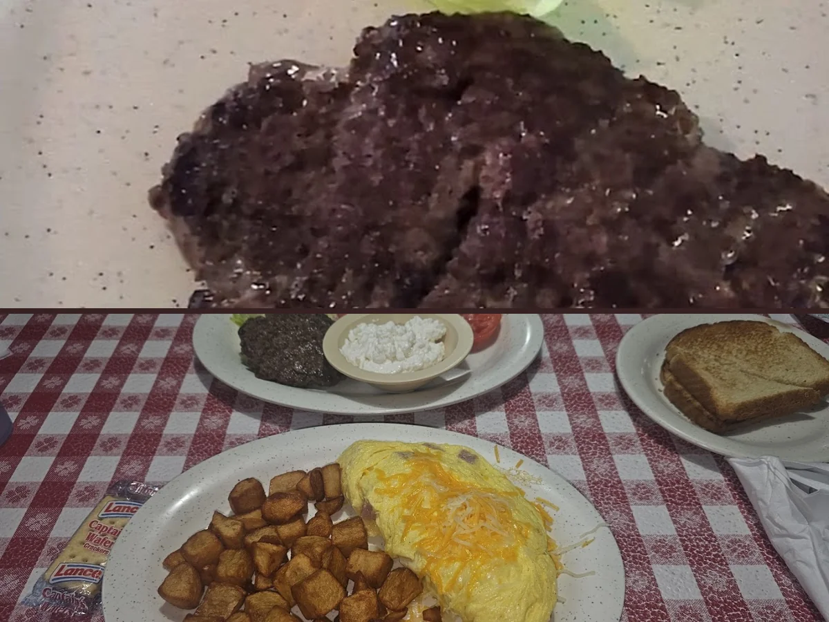 Plates of home-style breakfast food on a table.